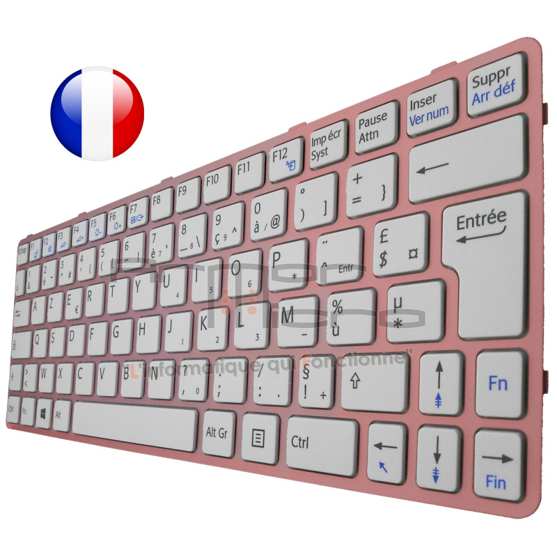 CLAVIER SONY VAIO SVE1111M1RW - BLANC CADRE ROSE ORIGINAL FRANCAIS AZERTY
