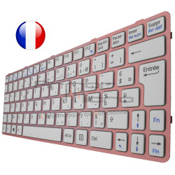 /!\Clavier SONY Vaio SVE1111M1EP - Blanc Cadre ROSE Original Français Azerty